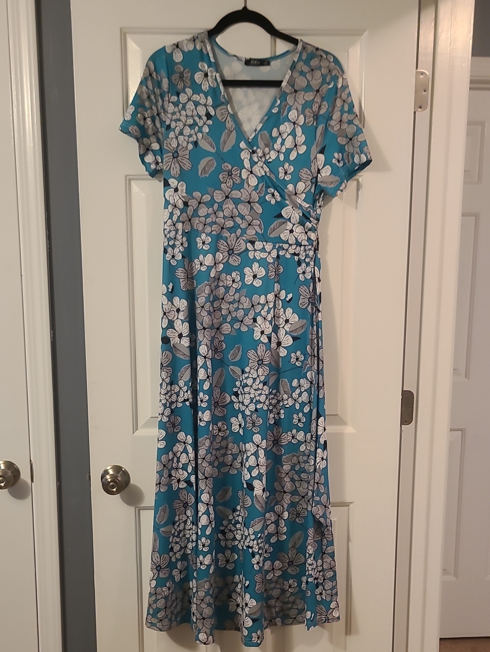 Floral Faux Wrap Maxi Dress in Teal
